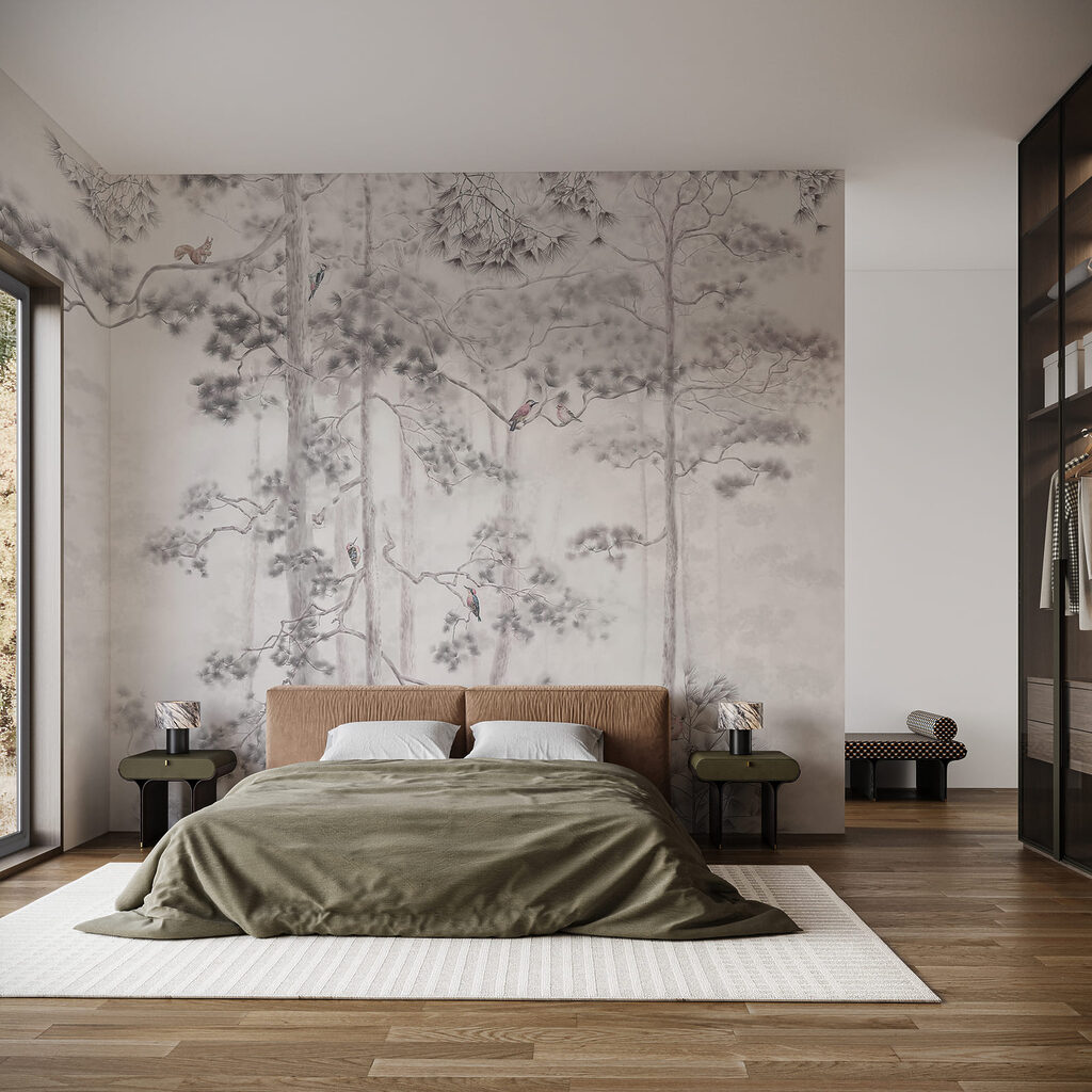 Wall mural Painting of trees and birds (SKU: u78449v2)