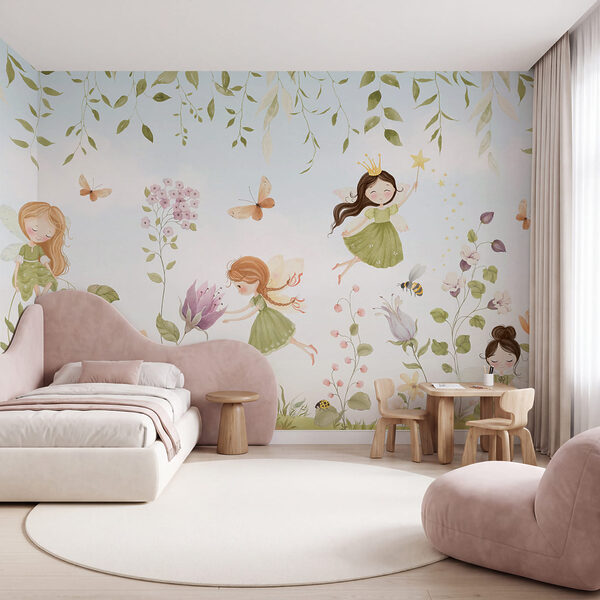 Wall mural Enchanting fairies in a whimsical garden (SKU: w03528) Wall mural Enchanting fairies in a whimsical garden (SKU: w03528)