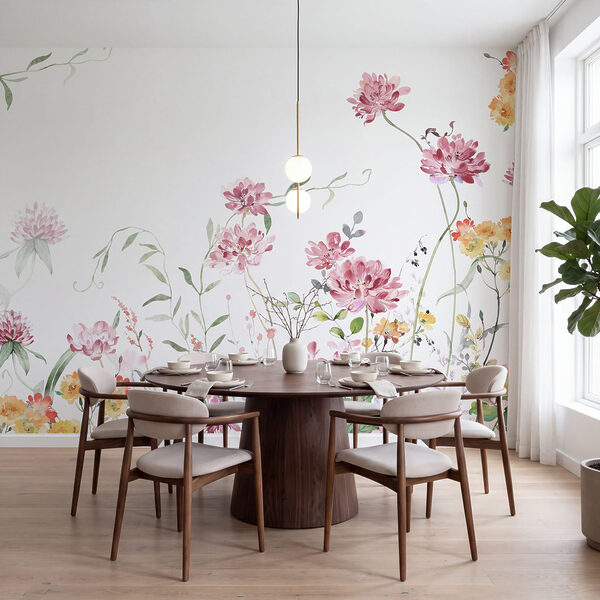 Wall mural Painting of flowers and leaves (SKU: w03957) Wall mural Painting of flowers and leaves (SKU: w03957)