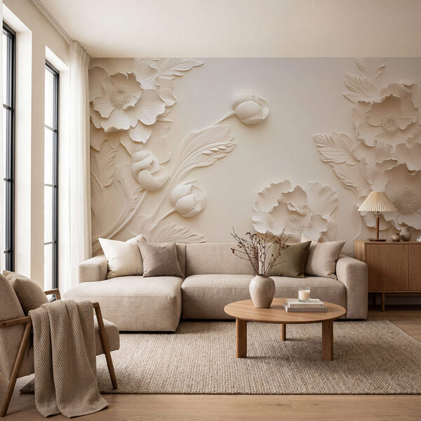 Wall mural Whimsical floral design in white (SKU: w04060) Wall mural Whimsical floral design in white (SKU: w04060)