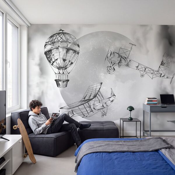 Wall mural Drawing of airplanes and a balloon (SKU: w04085) Wall mural Drawing of airplanes and a balloon (SKU: w04085)