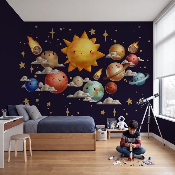 Wall mural Cartoon planets and sun (SKU: t01011) Wall mural Cartoon planets and sun (SKU: t01011)