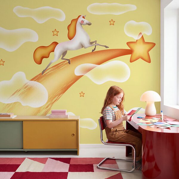 Wall mural Horse running on a yellow object (SKU: t01051)