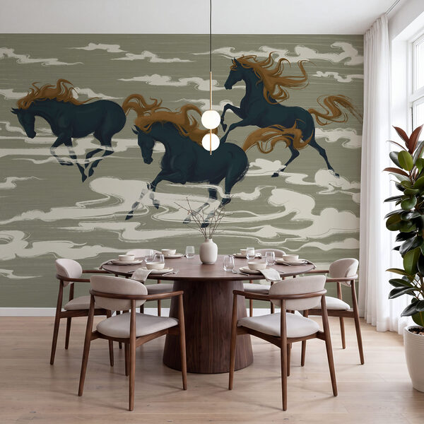 Wall mural Group of horses running in the clouds (SKU: t00997)
