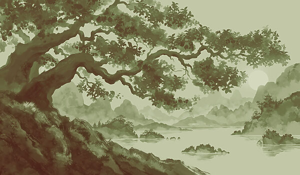 Wall mural Tree with a river and mountains (SKU: t01034v2) Wall mural Tree with a river and mountains (SKU: t01034v2)