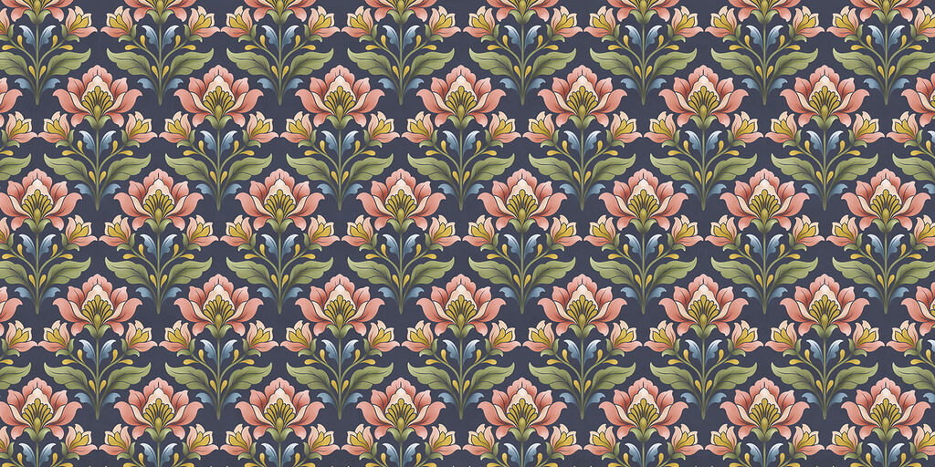 Wall mural Pattern of flowers on a blue background (SKU: t01094v1)