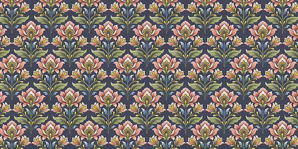 Wall mural Pattern of flowers on a blue background (SKU: t01094v1)