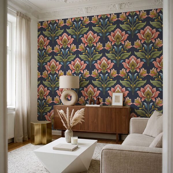 Wall mural Pattern of flowers on a blue background (SKU: t01094v1)