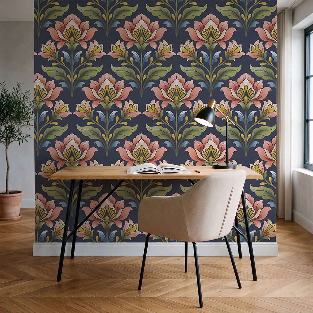 Wall mural Pattern of flowers on a blue background (SKU: t01094v1)