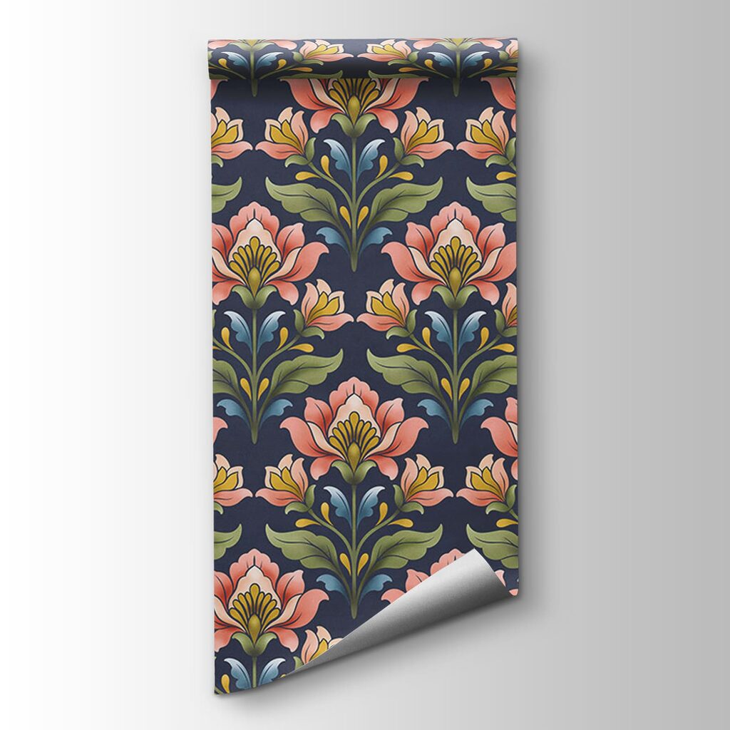 Wall mural Pattern of flowers on a blue background (SKU: t01094v1)