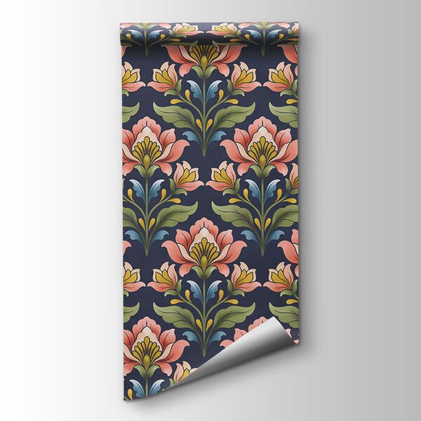 Wall mural Pattern of flowers on a blue background (SKU: t01094v1)
