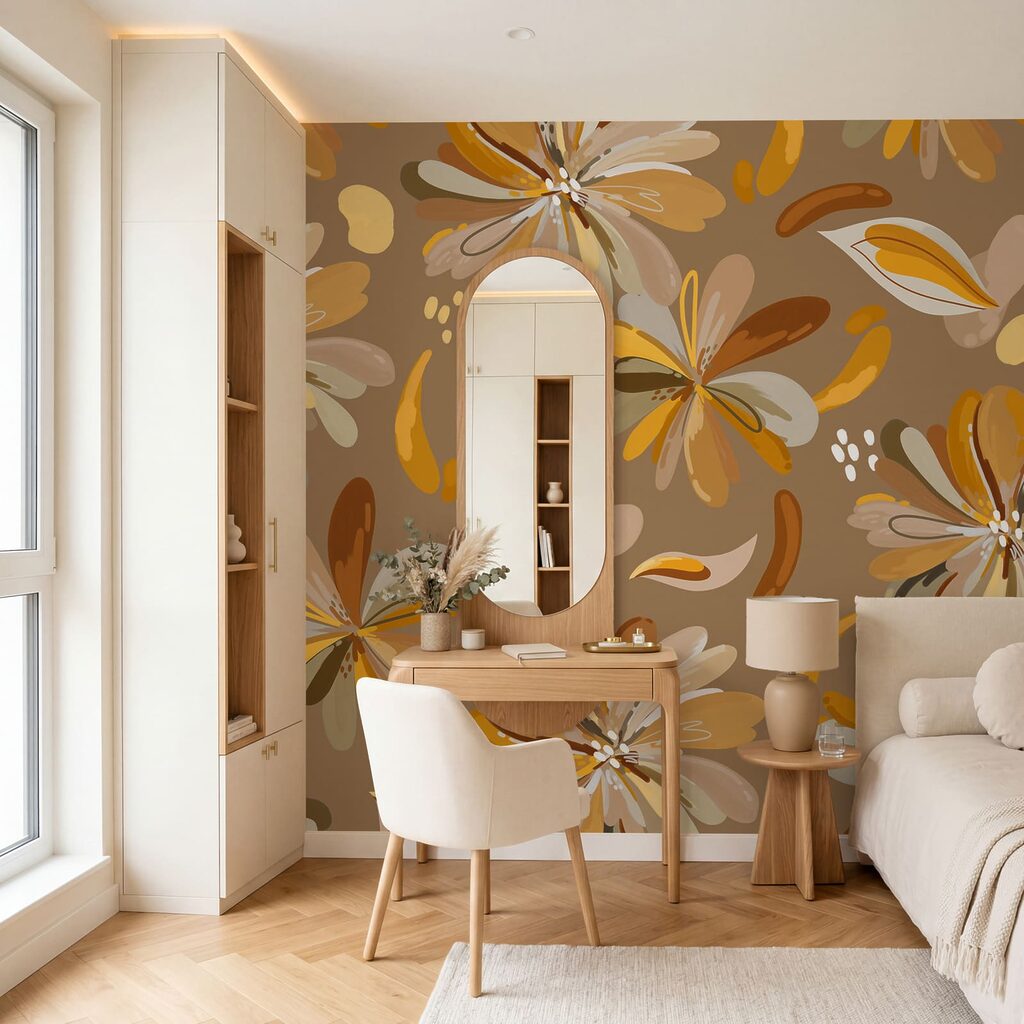 Wall mural Pattern of flowers and leaves (SKU: t01059) Wall mural Pattern of flowers and leaves (SKU: t01059)