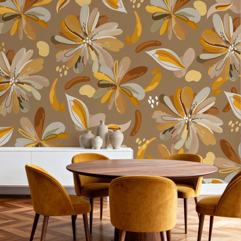 Wall mural Pattern of flowers and leaves (SKU: t01059) Wall mural Pattern of flowers and leaves (SKU: t01059)