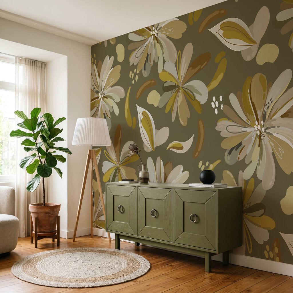Wall mural Pattern of flowers and leaves (SKU: t01059v1) Wall mural Pattern of flowers and leaves (SKU: t01059v1)