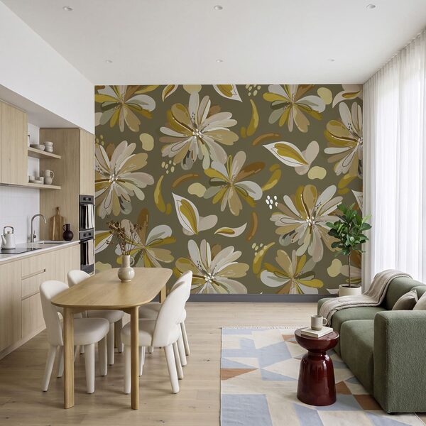 Wall mural Pattern of flowers and leaves (SKU: t01059v1) Wall mural Pattern of flowers and leaves (SKU: t01059v1)