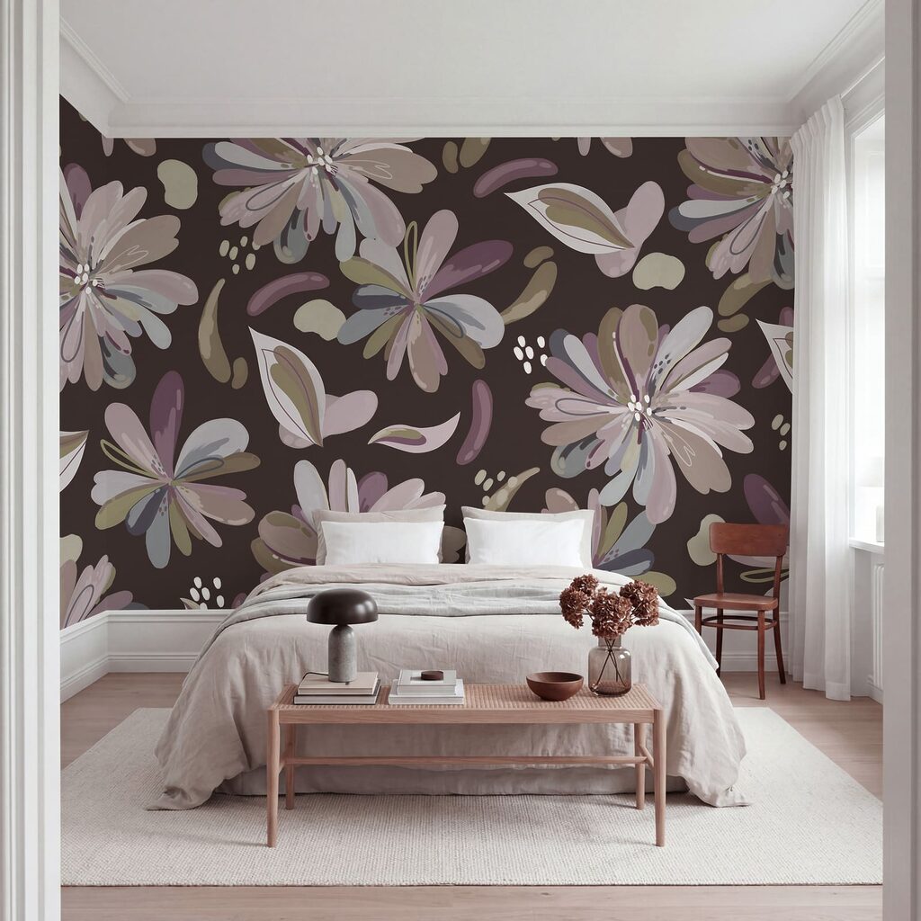 Wall mural Pattern of flowers on a brown background (SKU: t01059v2) Wall mural Pattern of flowers on a brown background (SKU: t01059v2)