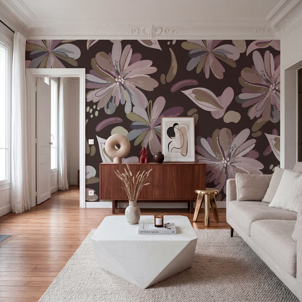 Wall mural Pattern of flowers on a brown background (SKU: t01059v2) Wall mural Pattern of flowers on a brown background (SKU: t01059v2)