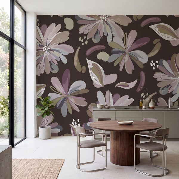 Wall mural Pattern of flowers on a brown background (SKU: t01059v2) Wall mural Pattern of flowers on a brown background (SKU: t01059v2)