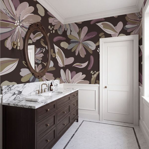 Wall mural Pattern of flowers on a brown background (SKU: t01059v2) Wall mural Pattern of flowers on a brown background (SKU: t01059v2)