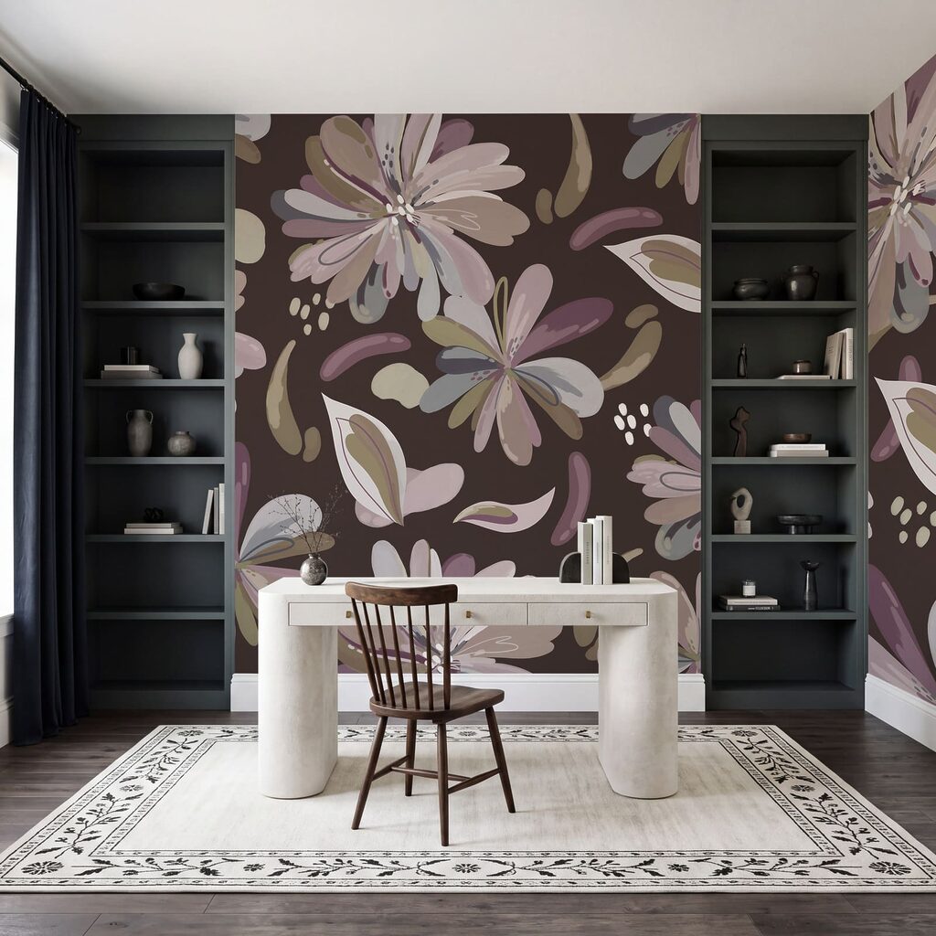 Wall mural Pattern of flowers on a brown background (SKU: t01059v2) Wall mural Pattern of flowers on a brown background (SKU: t01059v2)