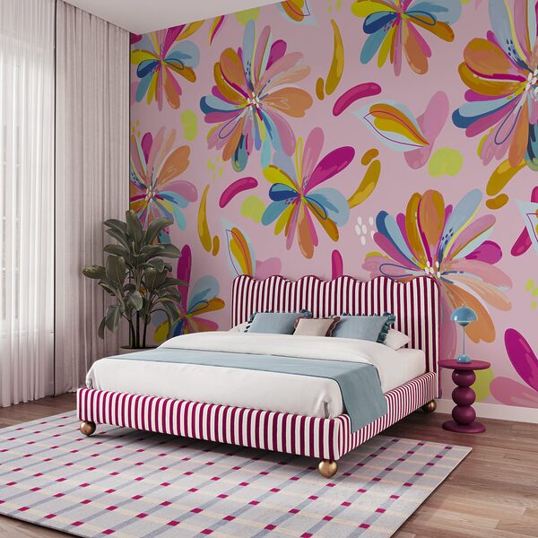 Wall mural Colorful flowers on a pink background (SKU: t01059v3) Wall mural Colorful flowers on a pink background (SKU: t01059v3)