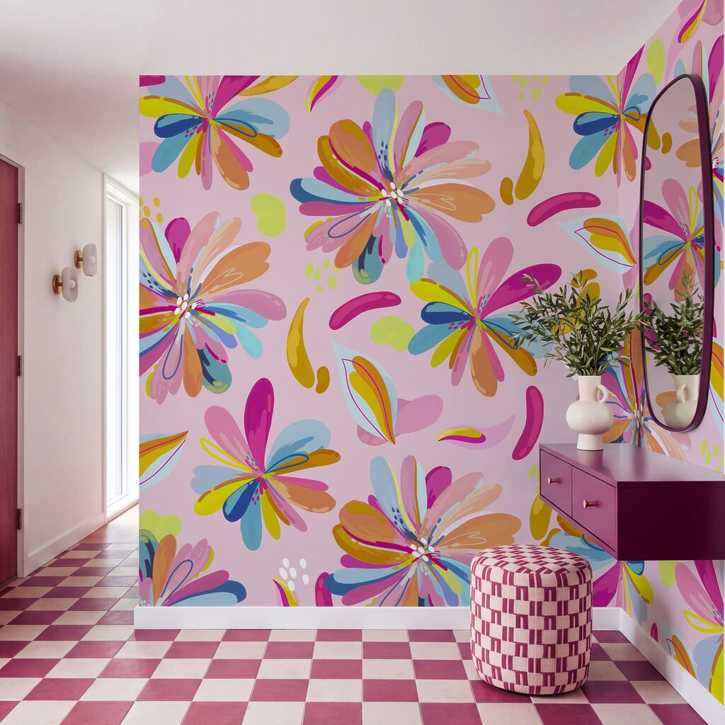 Wall mural Colorful flowers on a pink background (SKU: t01059v3) Wall mural Colorful flowers on a pink background (SKU: t01059v3)