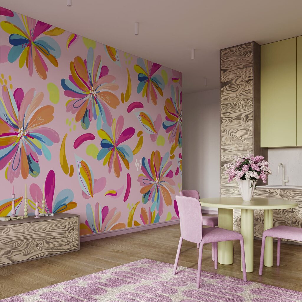 Wall mural Colorful flowers on a pink background (SKU: t01059v3) Wall mural Colorful flowers on a pink background (SKU: t01059v3)