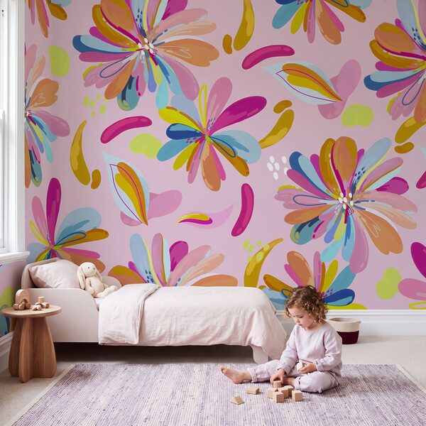 Wall mural Colorful flowers on a pink background (SKU: t01059v3) Wall mural Colorful flowers on a pink background (SKU: t01059v3)