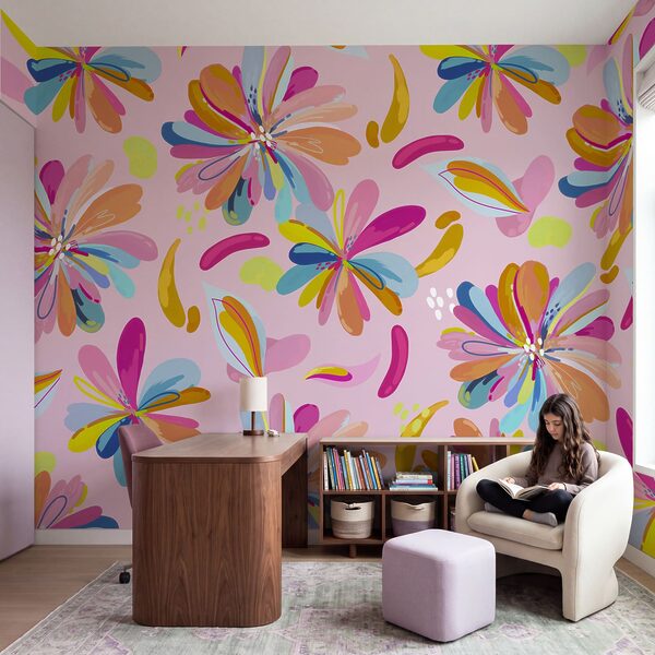 Wall mural Colorful flowers on a pink background (SKU: t01059v3) Wall mural Colorful flowers on a pink background (SKU: t01059v3)