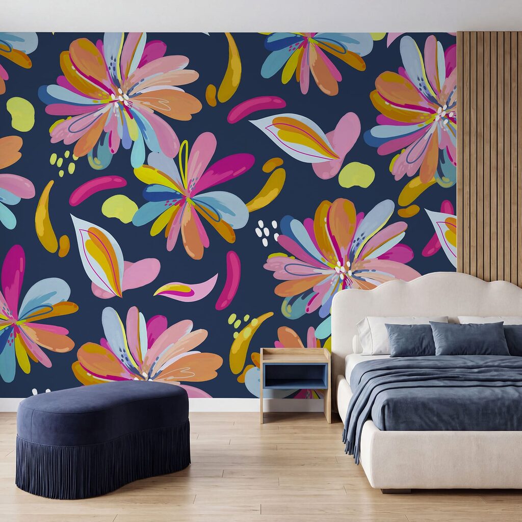 Wall mural Colorful flowers on a blue background (SKU: t01059v4) Wall mural Colorful flowers on a blue background (SKU: t01059v4)