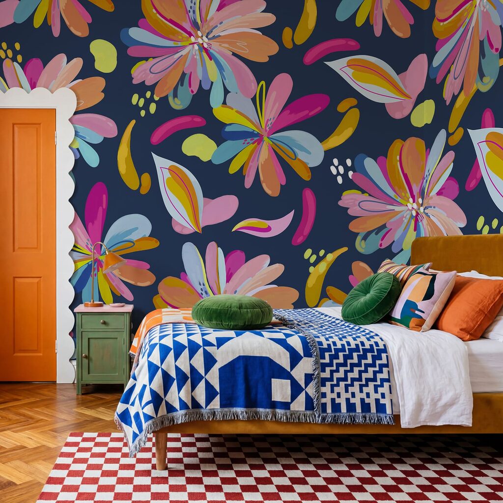 Wall mural Colorful flowers on a blue background (SKU: t01059v4) Wall mural Colorful flowers on a blue background (SKU: t01059v4)