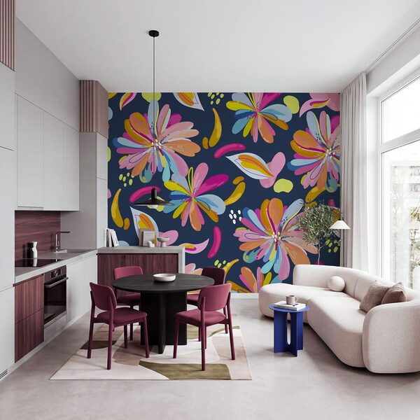 Wall mural Colorful flowers on a blue background (SKU: t01059v4) Wall mural Colorful flowers on a blue background (SKU: t01059v4)