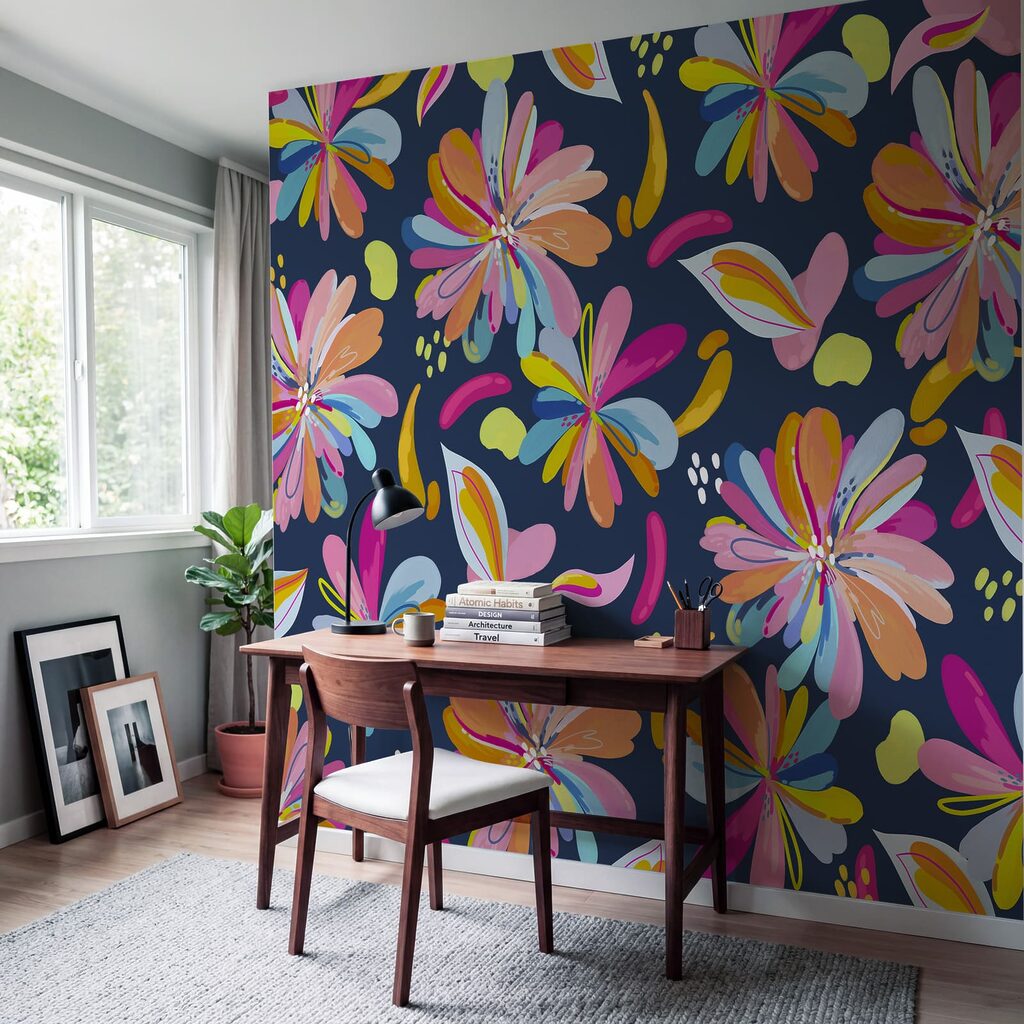 Wall mural Colorful flowers on a blue background (SKU: t01059v4) Wall mural Colorful flowers on a blue background (SKU: t01059v4)