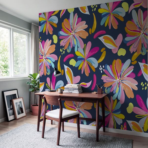 Wall mural Colorful flowers on a blue background (SKU: t01059v4) Wall mural Colorful flowers on a blue background (SKU: t01059v4)