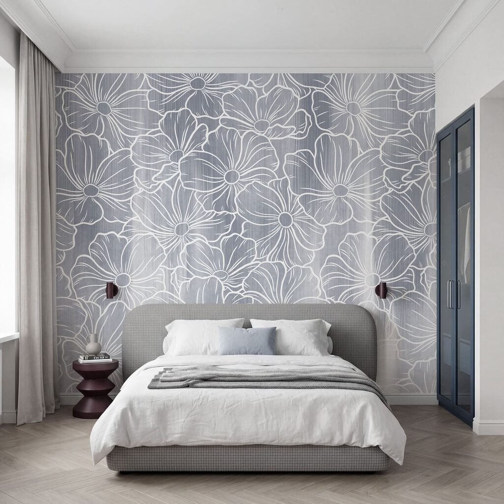 Wall mural White flowers on a gray background (SKU: t01098v2) Wall mural White flowers on a gray background (SKU: t01098v2)