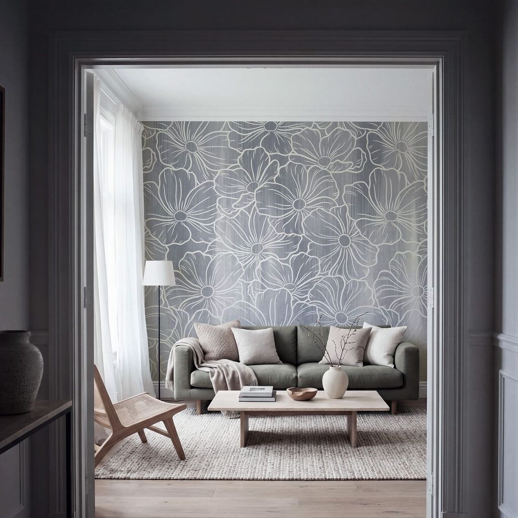 Wall mural White flowers on a gray background (SKU: t01098v2) Wall mural White flowers on a gray background (SKU: t01098v2)