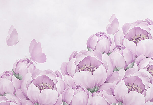 Wall mural Group of flowers with butterflies (SKU: t01101v2)