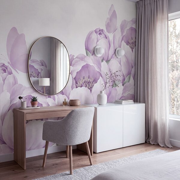 Wall mural Group of flowers with butterflies (SKU: t01101v2)
