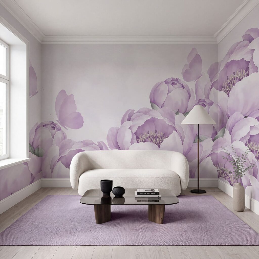 Wall mural Group of flowers with butterflies (SKU: t01101v2)