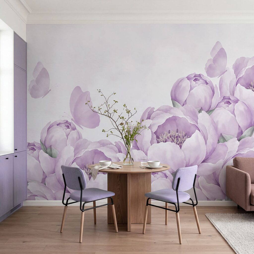 Wall mural Group of flowers with butterflies (SKU: t01101v2)