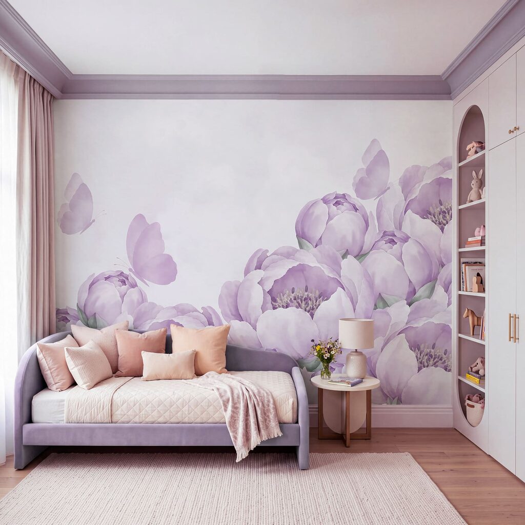 Wall mural Group of flowers with butterflies (SKU: t01101v2)