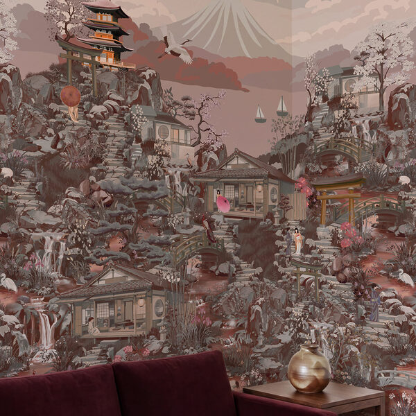 Wall mural Landscape with buildings and mountains (SKU: t01062v3) Wall mural Landscape with buildings and mountains (SKU: t01062v3)