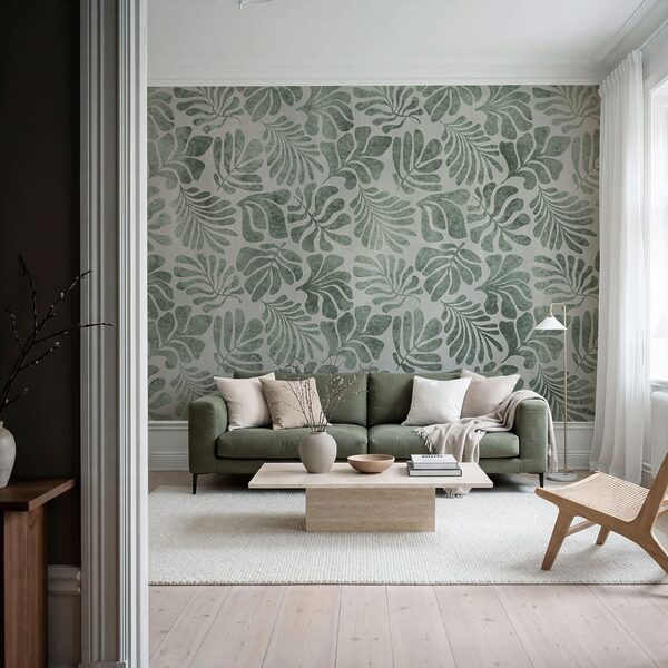 Wall mural Pattern of leaves on a white surface (SKU: t01111v1)