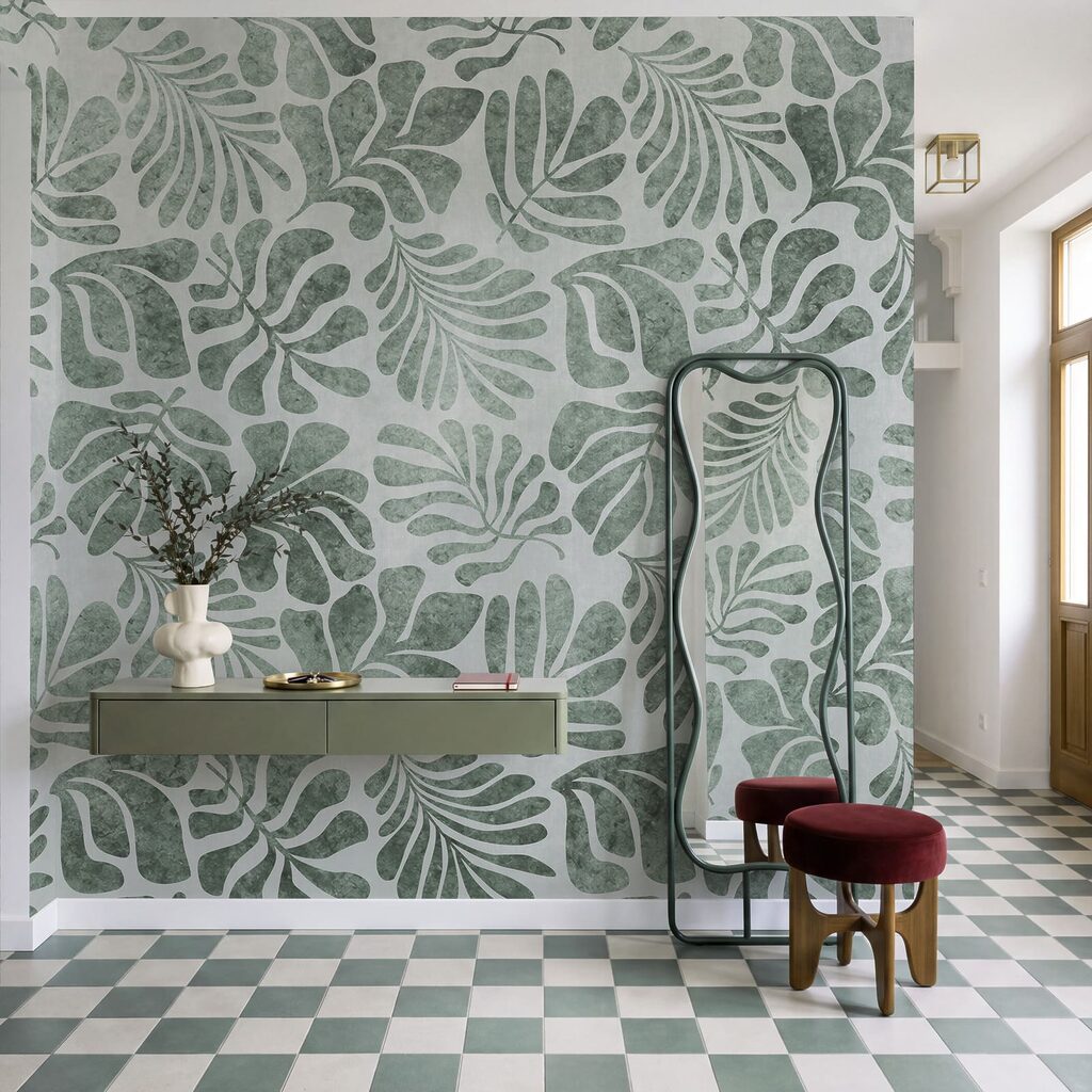 Wall mural Pattern of leaves on a white surface (SKU: t01111v1)