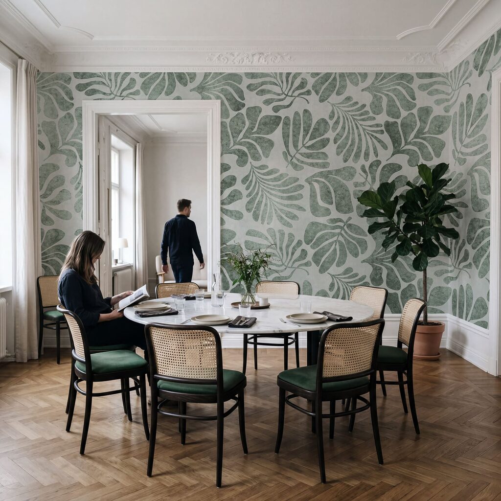 Wall mural Pattern of leaves on a white surface (SKU: t01111v1)