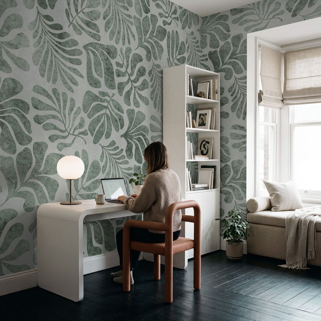 Wall mural Pattern of leaves on a white surface (SKU: t01111v1)