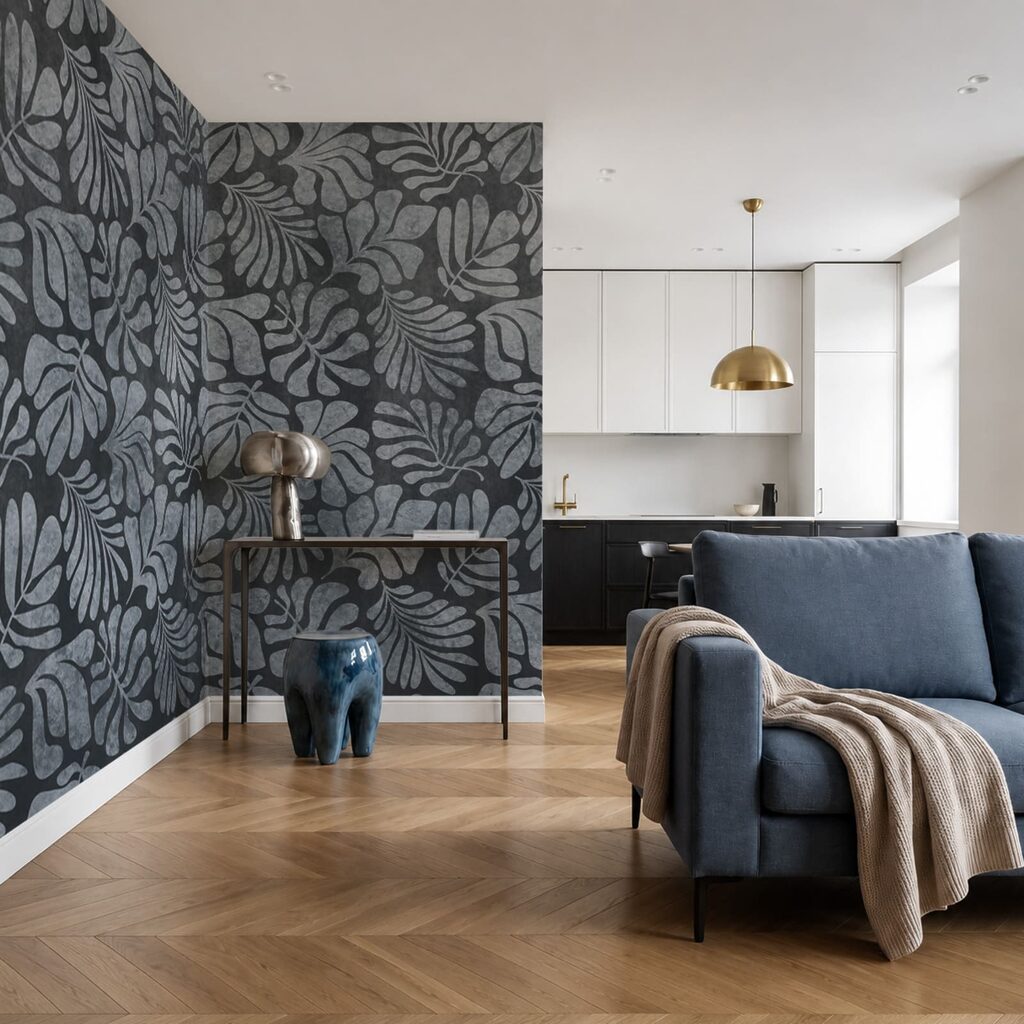 Wall mural Pattern of leaves on a black background (SKU: t01111v2) Wall mural Pattern of leaves on a black background (SKU: t01111v2)
