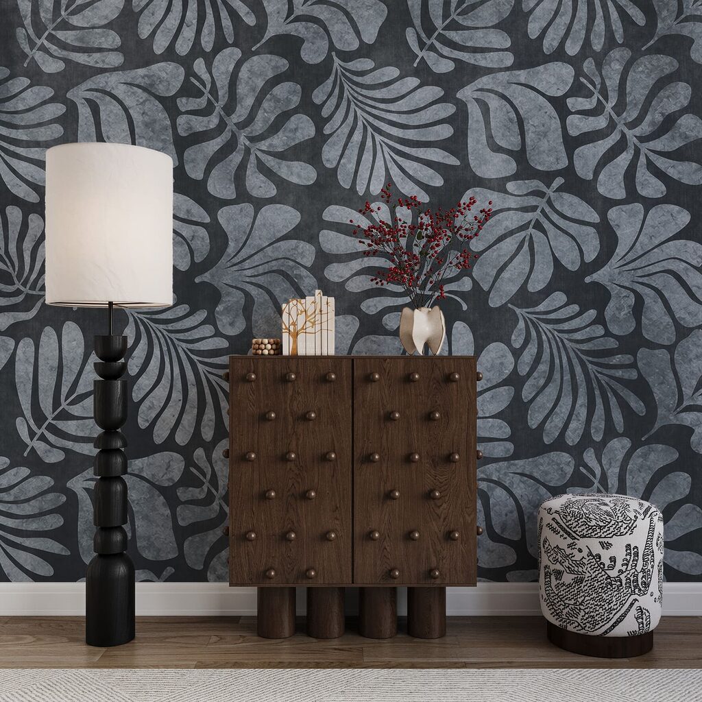 Wall mural Pattern of leaves on a black background (SKU: t01111v2) Wall mural Pattern of leaves on a black background (SKU: t01111v2)