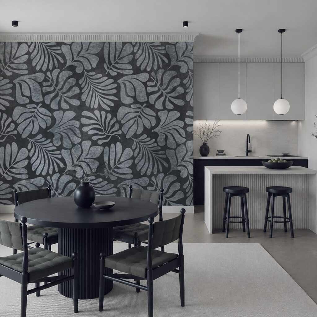 Wall mural Pattern of leaves on a black background (SKU: t01111v2) Wall mural Pattern of leaves on a black background (SKU: t01111v2)