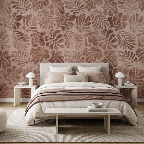 Wall mural Pattern of leaves on a pink surface (SKU: t01111v3) Wall mural Pattern of leaves on a pink surface (SKU: t01111v3)
